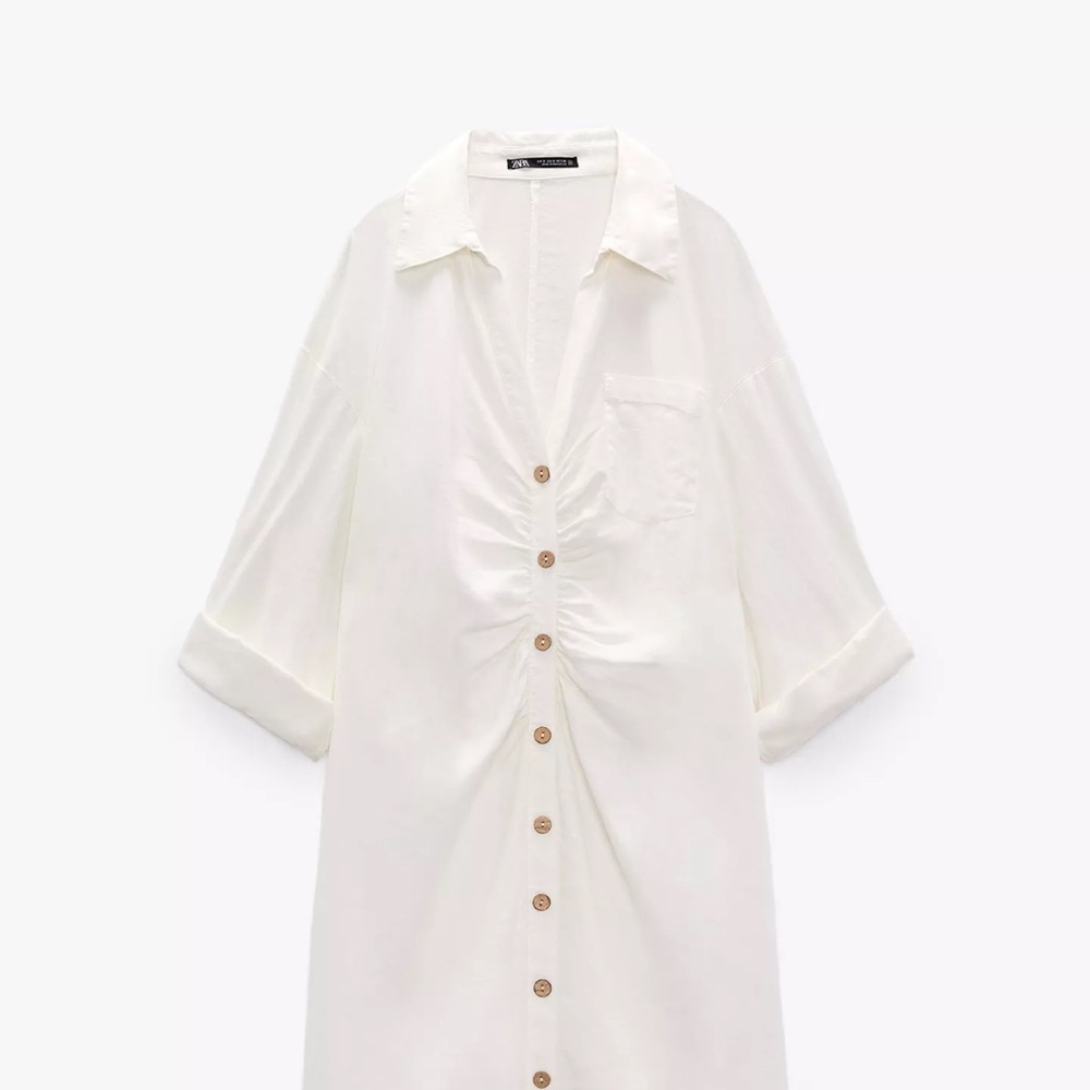 Zara Oyster White Button-Up Shirt Dress Size M - Picture 5 of 12